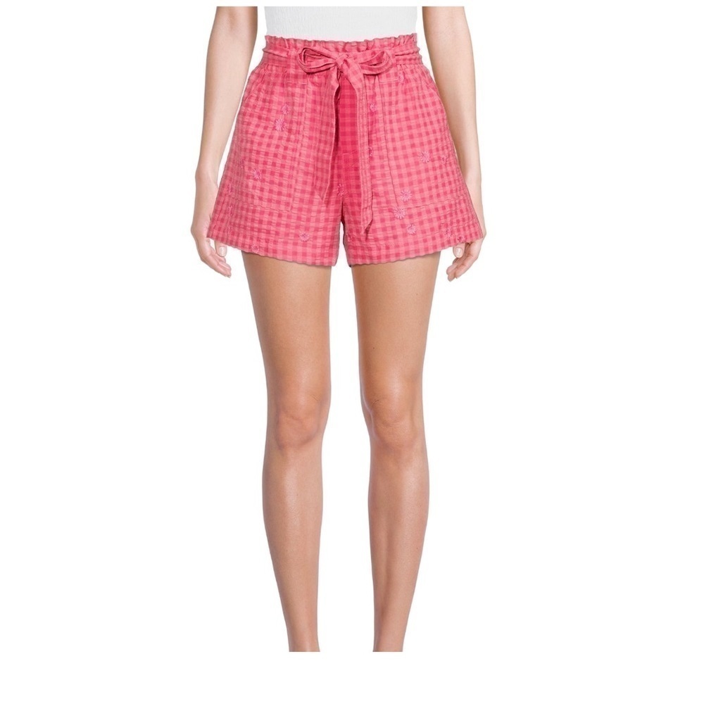 Time in tru-size 16-18-faded rose pink- hi rise pull on  seersucker shorts belt